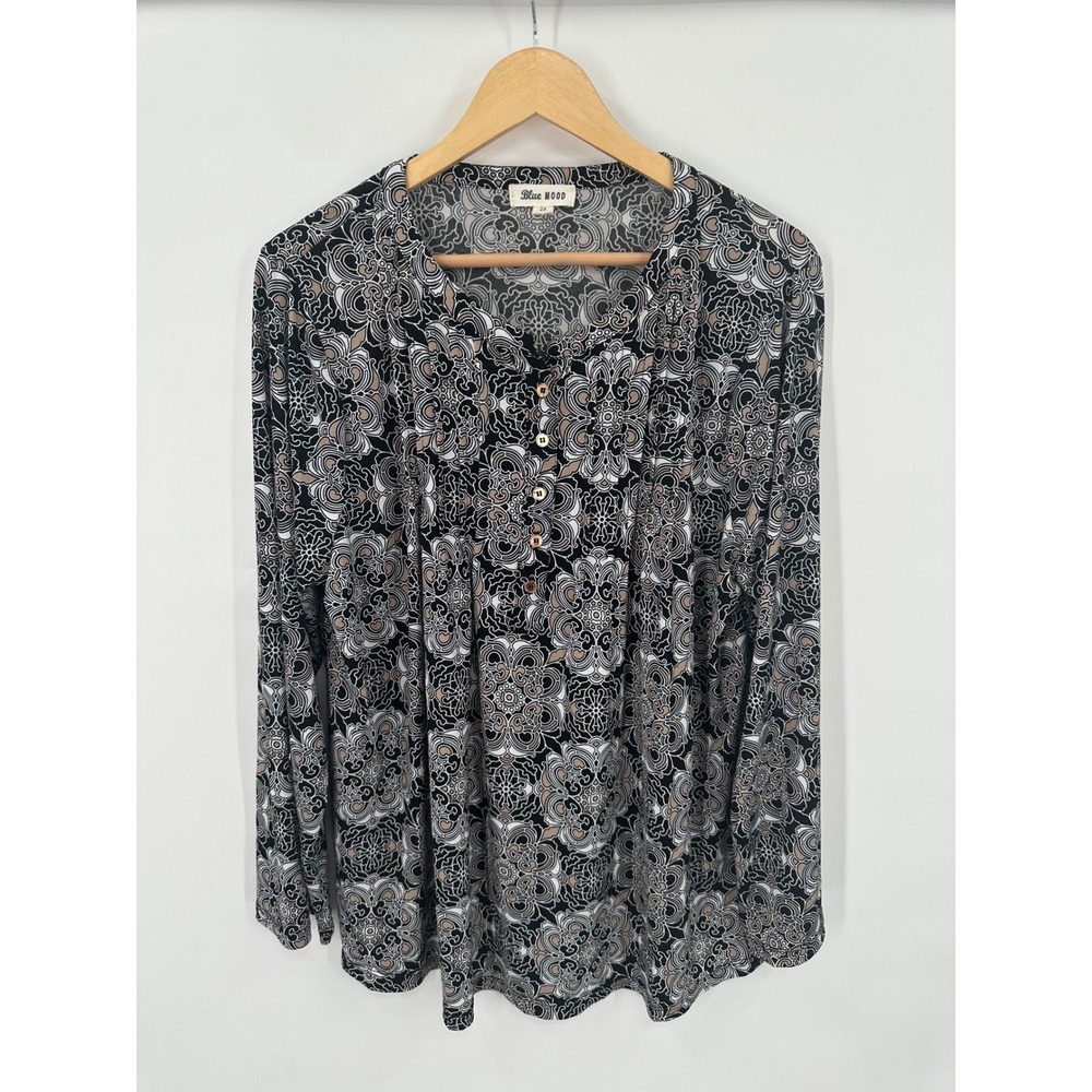 Blue Mood Top Shirt Womens 2X Geometric Professional Career Workwear Maximalist